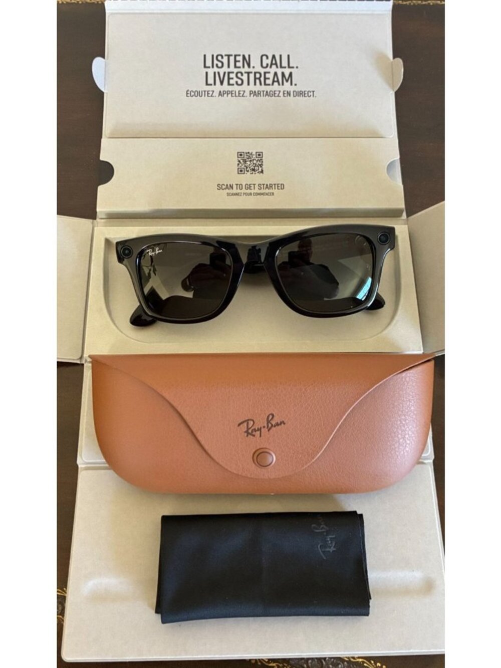 Genuine Ray-Ban Meta Wayfarer Gen1 Smart Glasses RW4006 Shiny Black G15 Green